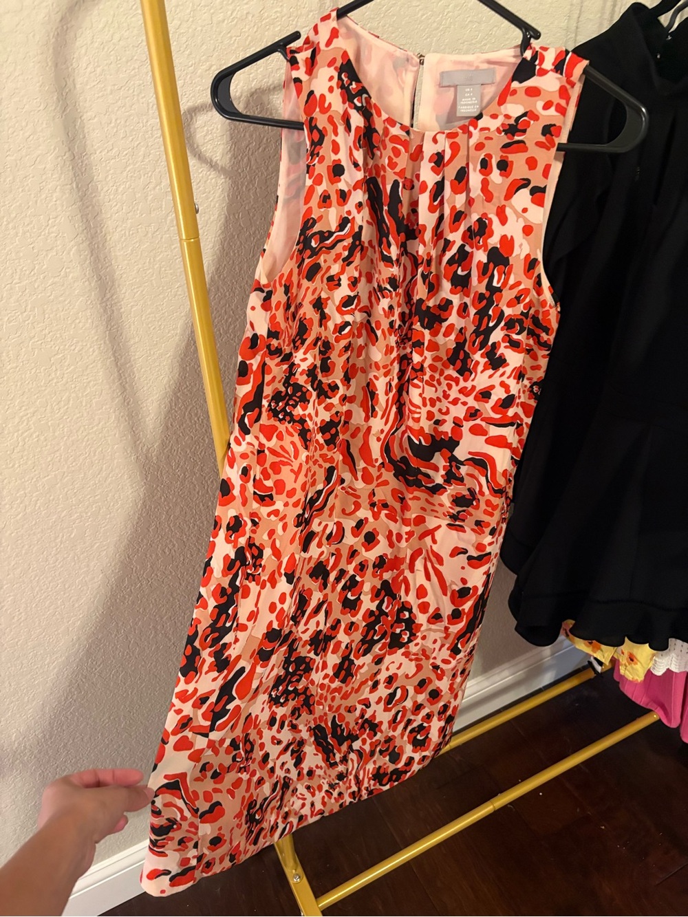 H&M Coral Red and Black Abstract Print Midi Dress